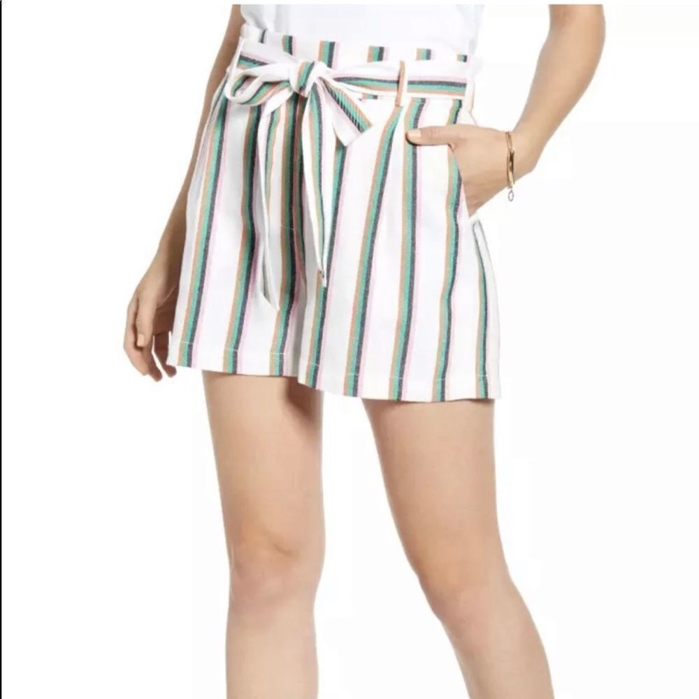 Halogen Striped Shorts with Belt